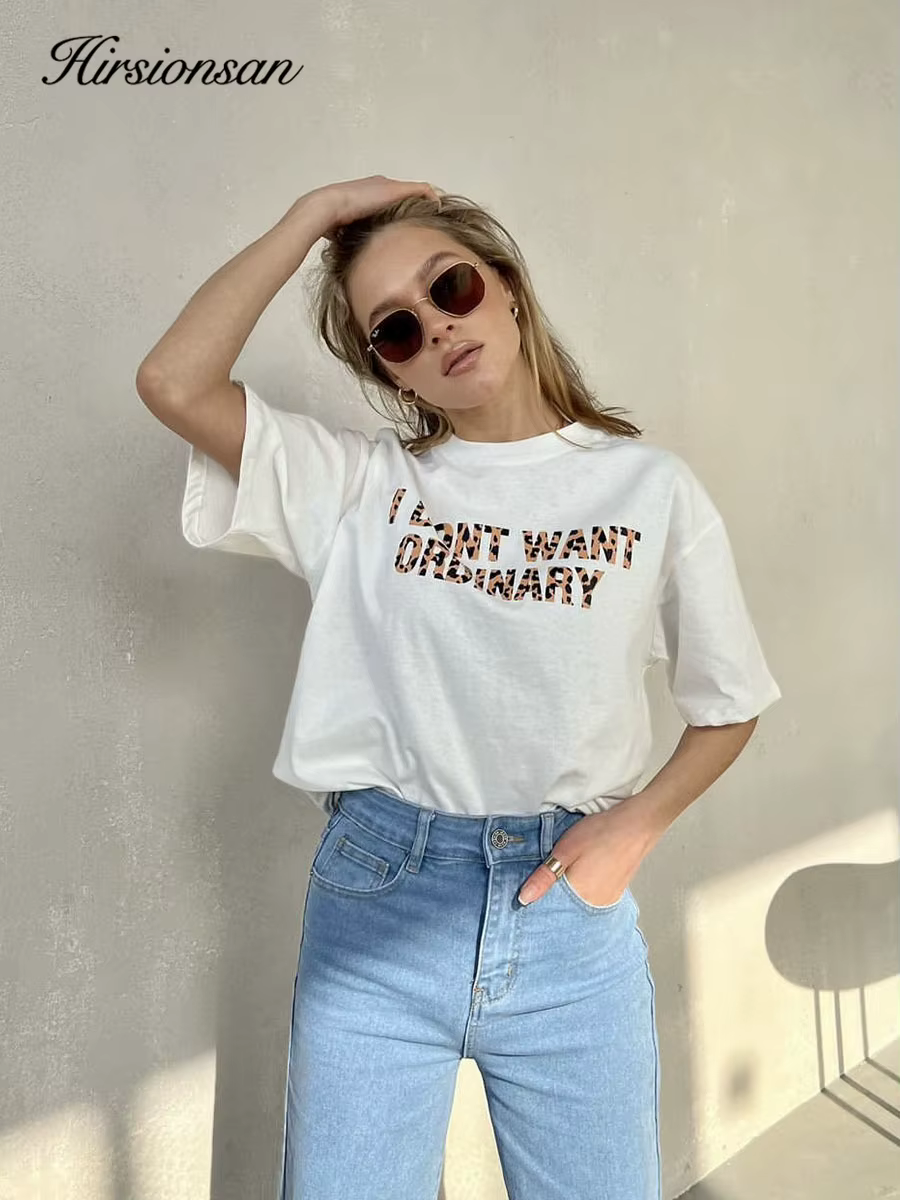 Hirsionsan-T-shirt imprimé lettre pour femme, t-shirts graphiques vintage, 100% coton, décontracté, 