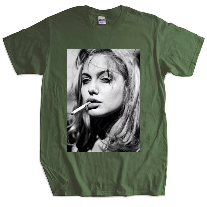 T-shirt noir en coton pour hommes, à prix réduits, ANGELINA, JOLIE, BRAD, PITT FIGHT CLUB, DVD, PUNK
