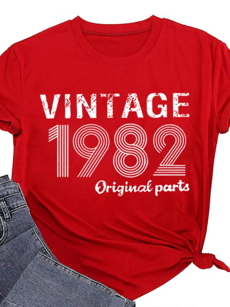 Vintage 1982 Original impression femmes t-shirt à manches courtes col rond lâche femmes t-shirt dame