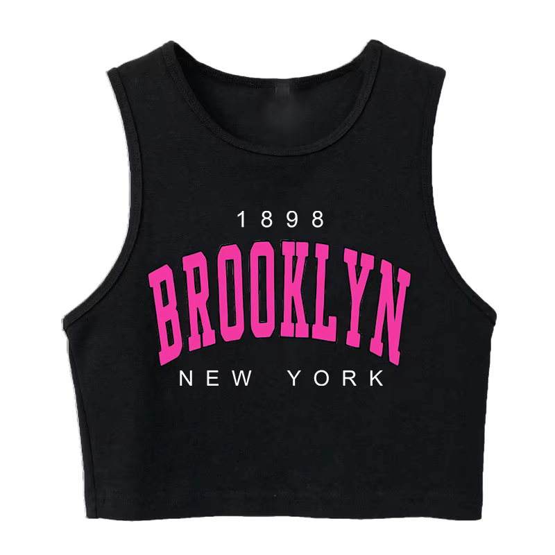 T-shirt court imprimé lettre pour femme, Harajuku, années 90, Brooklyn, style coréen, Y2K, années 18