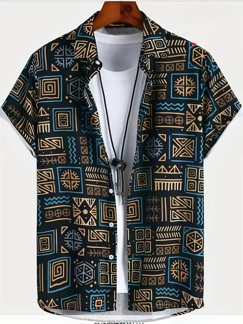 Hawaï chemises pour hommes 3D Paisley graphique à manches courtes T-shirt décontracté revers boutons
