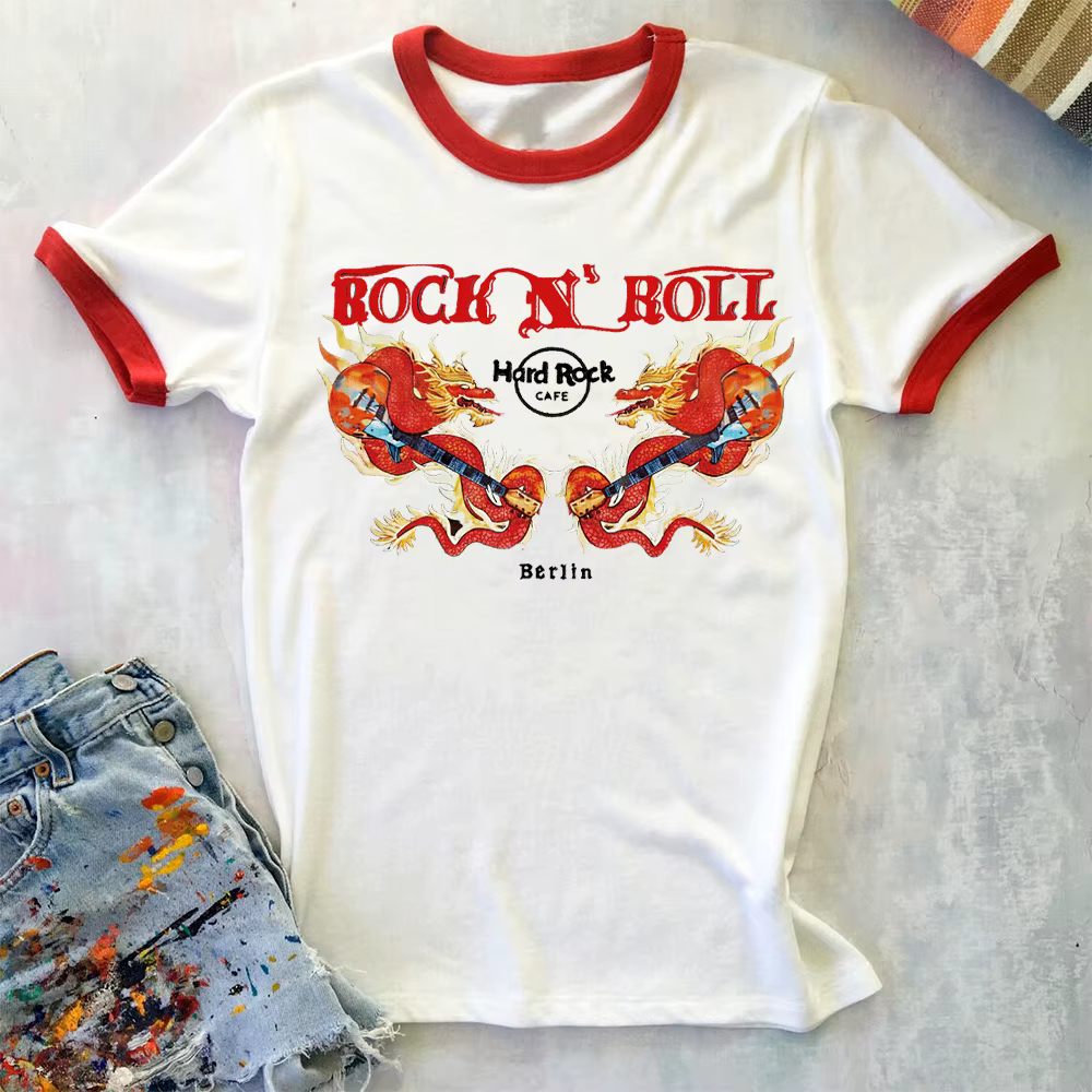 T-shirt à manches courtes unisexe pour hommes et femmes, en pur coton, cool, rock and roll, dragon p