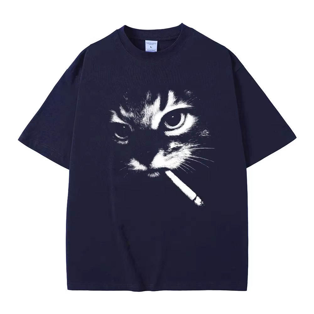 Mème drôle fumer chat visage graphique T-shirts hommes femmes décontracté coton Vintage T-shirts hom