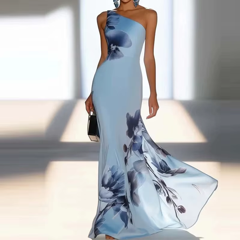 Robe de soirée élégante sans manches à découpes, taille haute plissée en mousseline, col bateau sexy