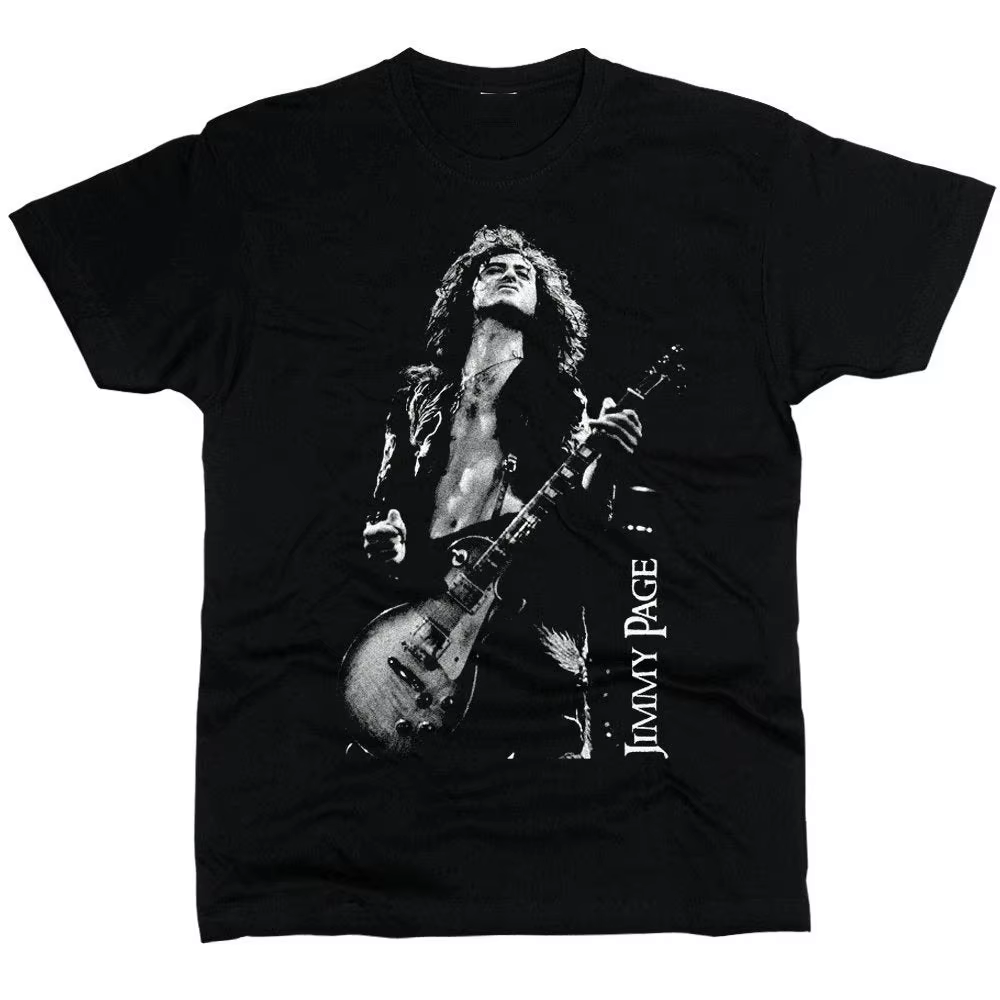 T-shirt unisexe en coton pur à col rond, ample et respirant, Jimmy Page Led Zeppelin, 2026