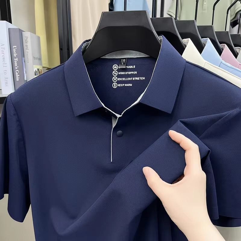 Polo pour homme à manches courtes, col à revers, tissu doux, décontracté, pour le travail, l'été, us