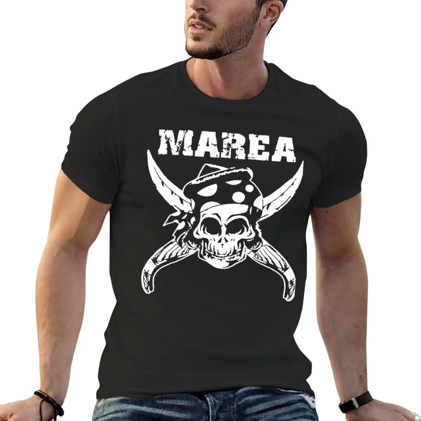 T-shirt graphique Marea Rock pour hommes, chemises de créateurs, noir, anime, MT