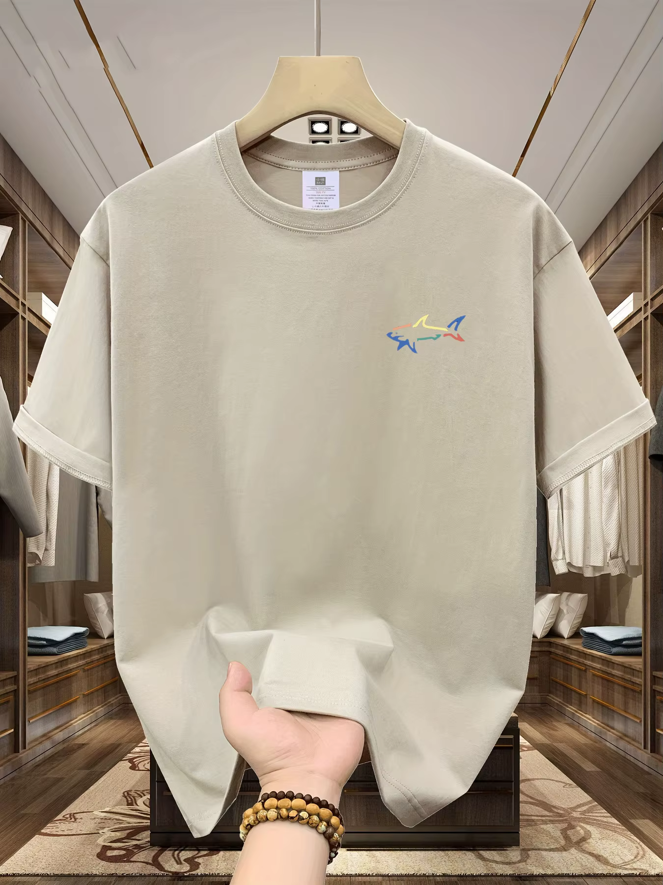 T-shirt d'été pour hommes, 100% coton, décontracté, à la mode, ample, grande taille, motif requin im