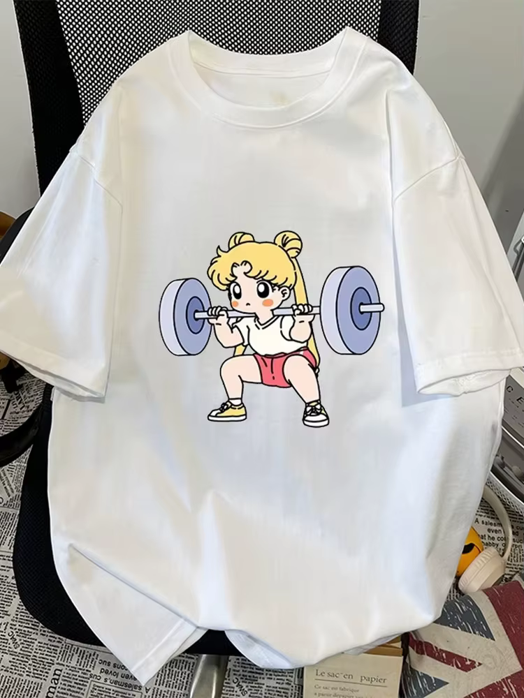 Sailor Moon Lifting Iron Fitness T-Shirt femme coton fille enfants Parent-enfant été ample mignon do