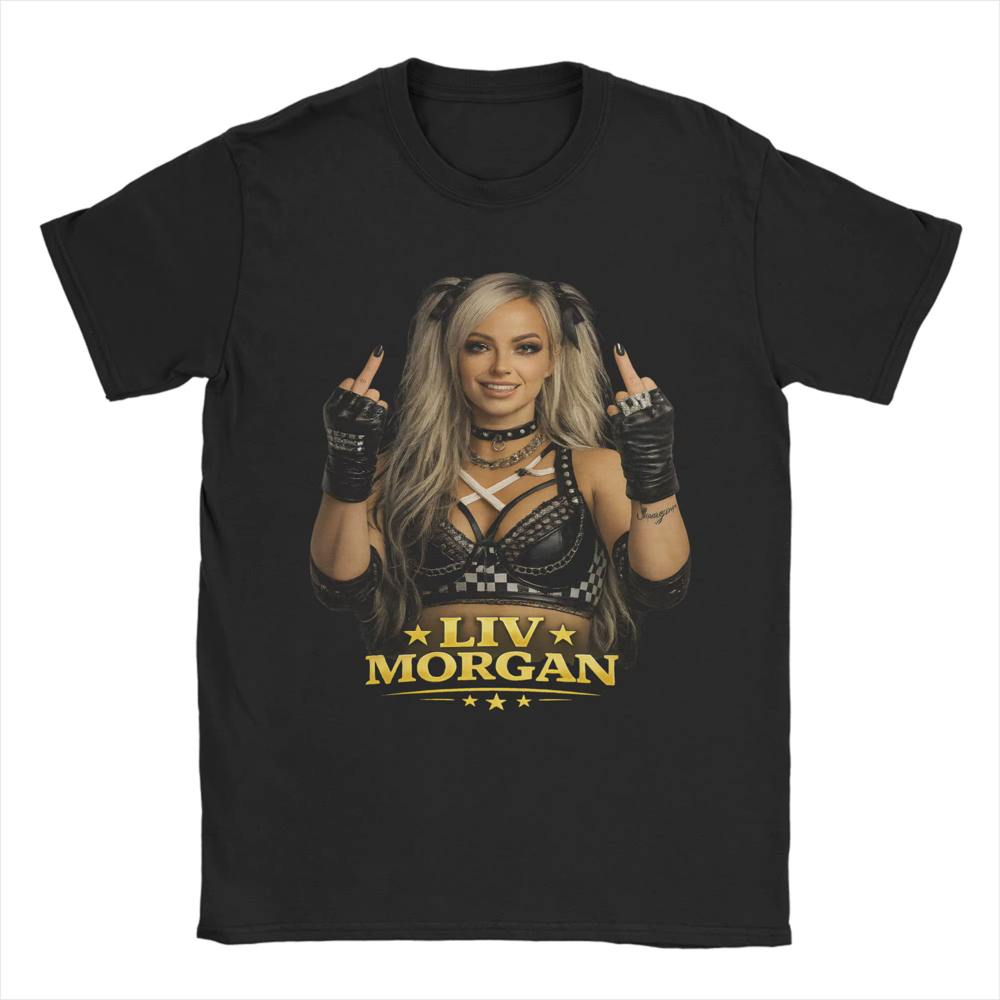 T-shirt Vintage en coton pour hommes, Liv Morgan Flipping The Bird, drôle, à manches courtes, col ro