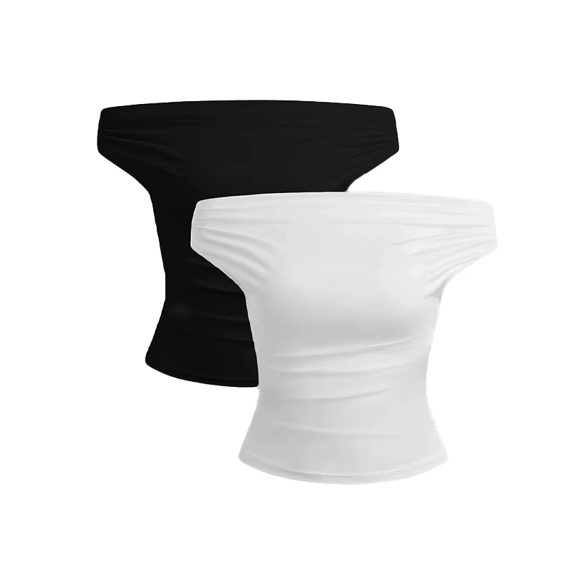 2 pièces ensemble plissé asymétrique haut court femme T-shirts haut sans bretelles femme sans manche