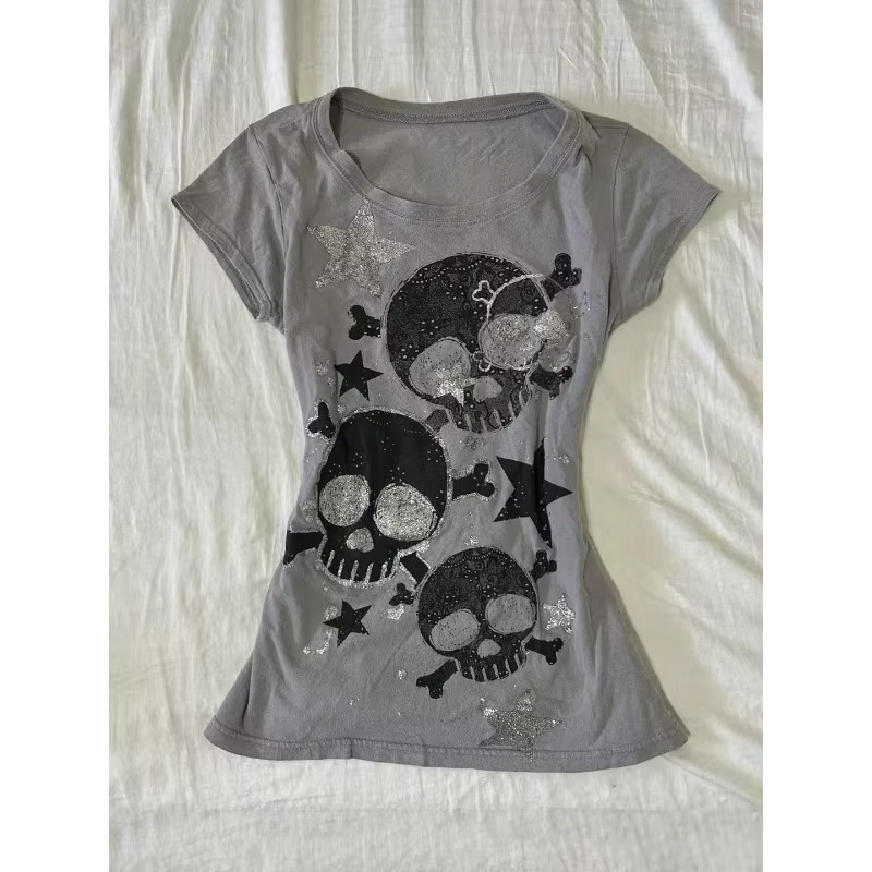Américain rétro Hottie T-shirt rue sous-culture crâne impression t-shirts Punk gothique T-shirt femm