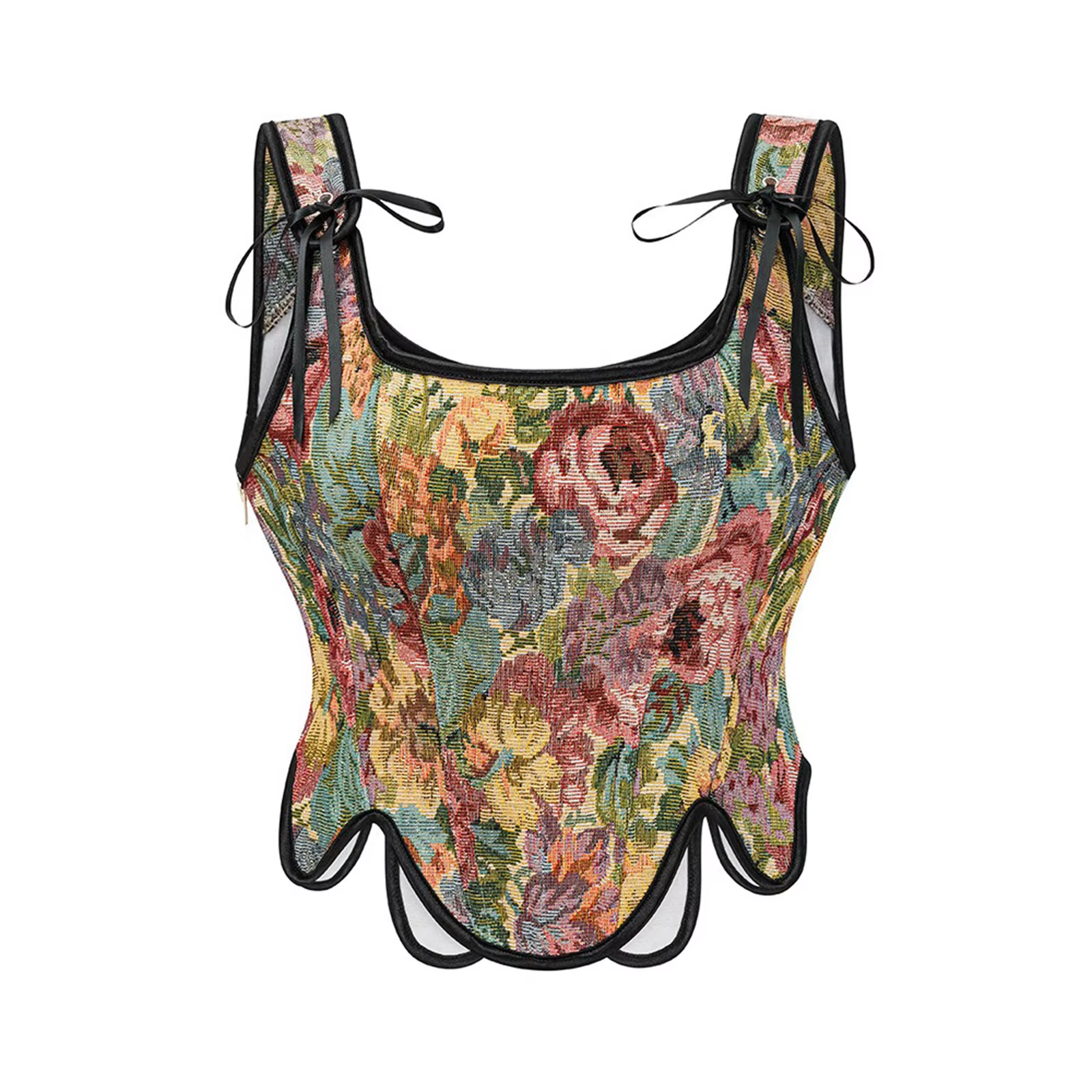 Xingqing Corset culture hauts Sexy femmes français Vintage Floral sans manches cravate Bustier t-shi