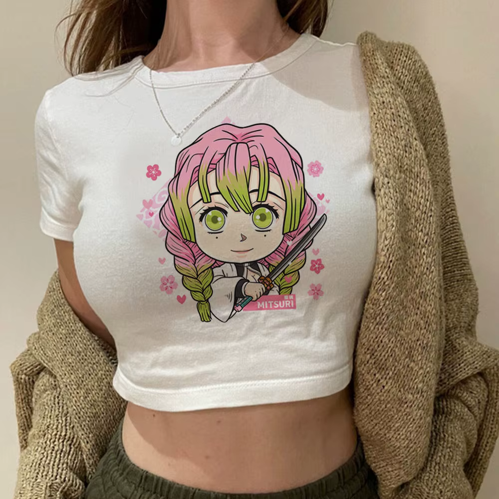 Demon Slayer crop top vintage corset Slim Fit mignon gyaru recadré années 2000 esthétique coquette f