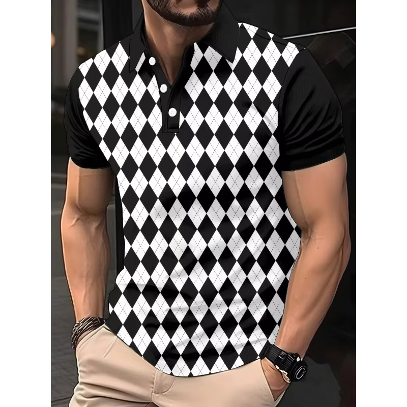 Polo imprimé 3D géométrique coloré pour homme, motif squelette, t-shirts d'été amples à manches cour