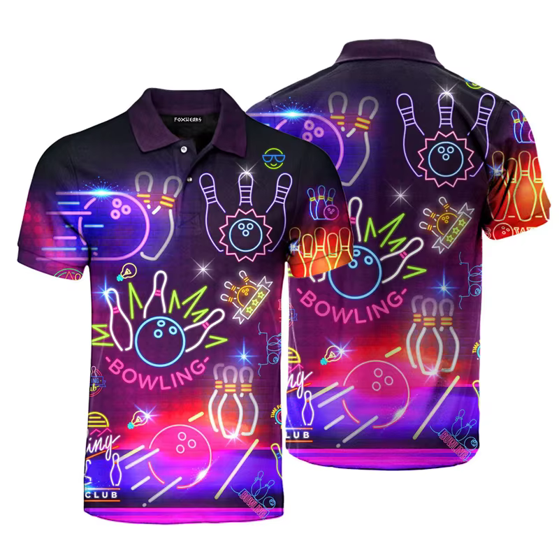 Polo de bowling imprimé léger coloré, t-shirts de personnalité décontractés, t-shirt de sport unisex