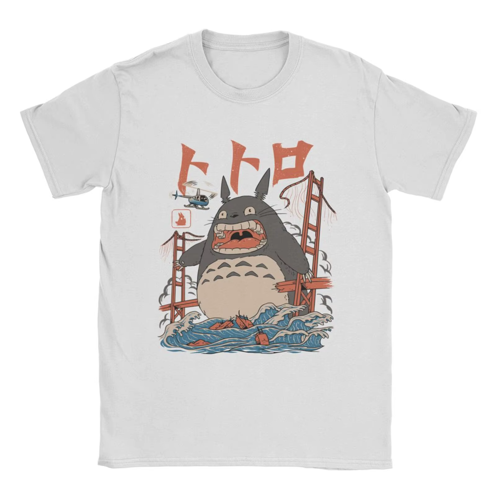 T-shirt en coton pour hommes, T-shirt à manches courtes et col rond, dessin animé Totoro-Miyazaki, d
