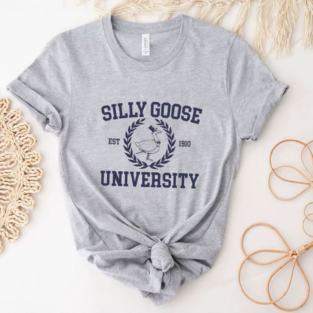Silly Goose University T-shirt manches courtes unisexe, t-shirts drôles, chemise universitaire vinta