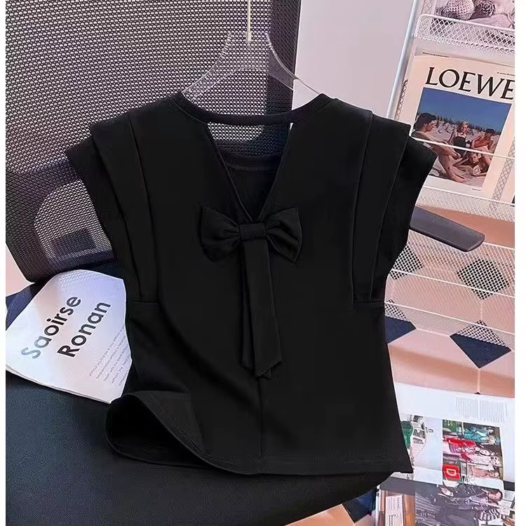 T-shirt français à manches bouffantes pour femmes, nouveau dos ajouré, chic, beau petit haut, été 20