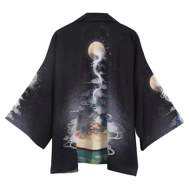 Kimono japonais à manches cinq points pour hommes et femmes, veste Everak, haut d'été, chemisier adt