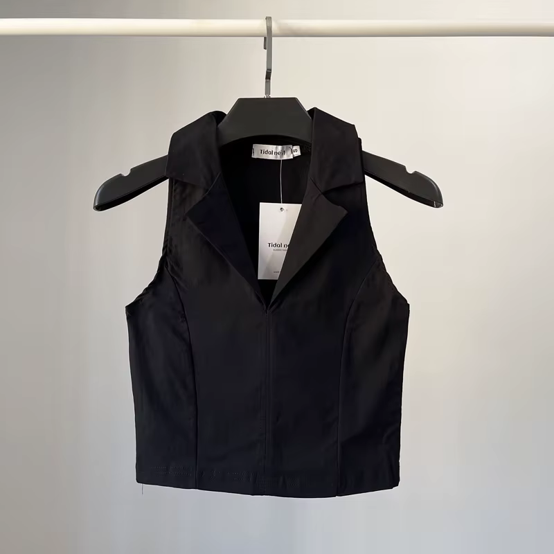 YOZOU – Polo en coton sans manches, débardeur court, col en V, pour femmes et filles, Style coréen, 