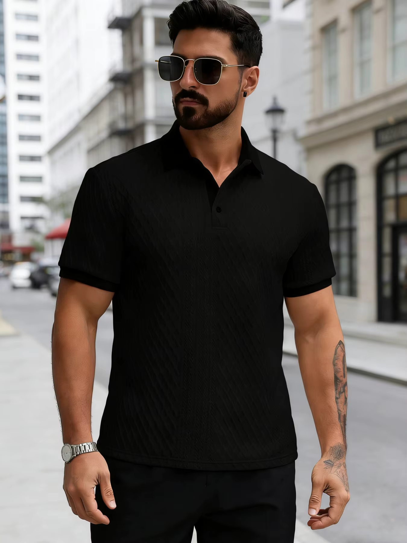 Polo décontracté pour homme — Tricoté avec une légère élasticité |   Design ajouré d'inspiration ita