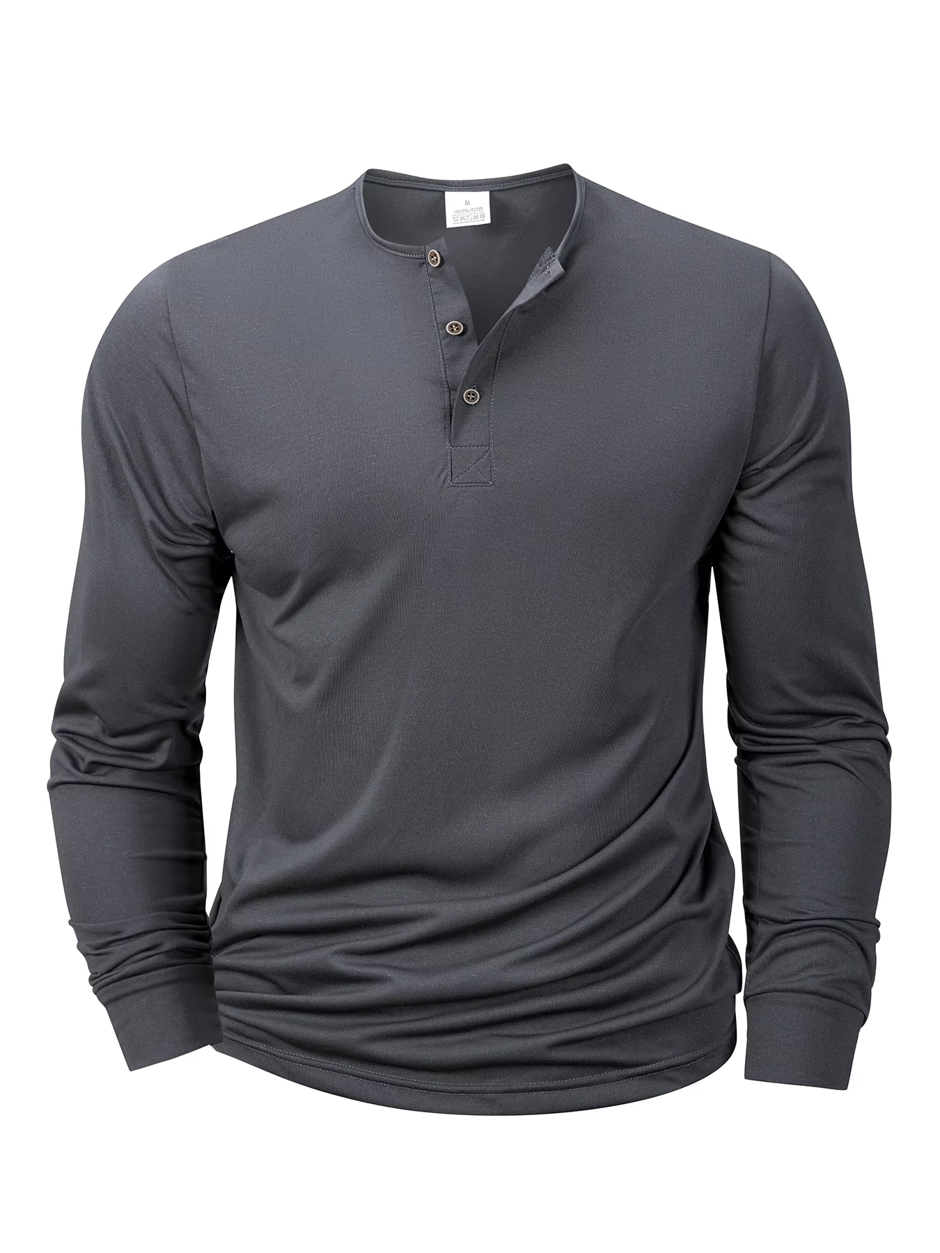 Nouveaux hommes Henley T-shirts à manches longues basique décontracté col de bande T-shirts conforta
