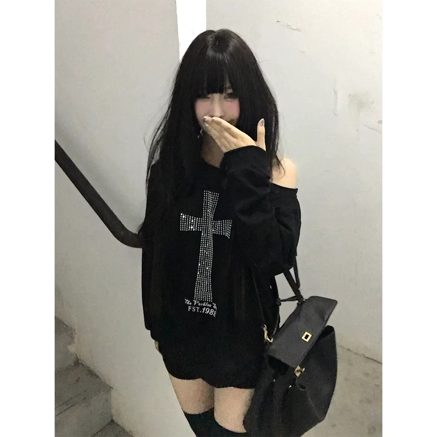 Sweat-shirt à capuche noir à manches longues pour femme, vêtement Harajuku Grunge des années 2000, a