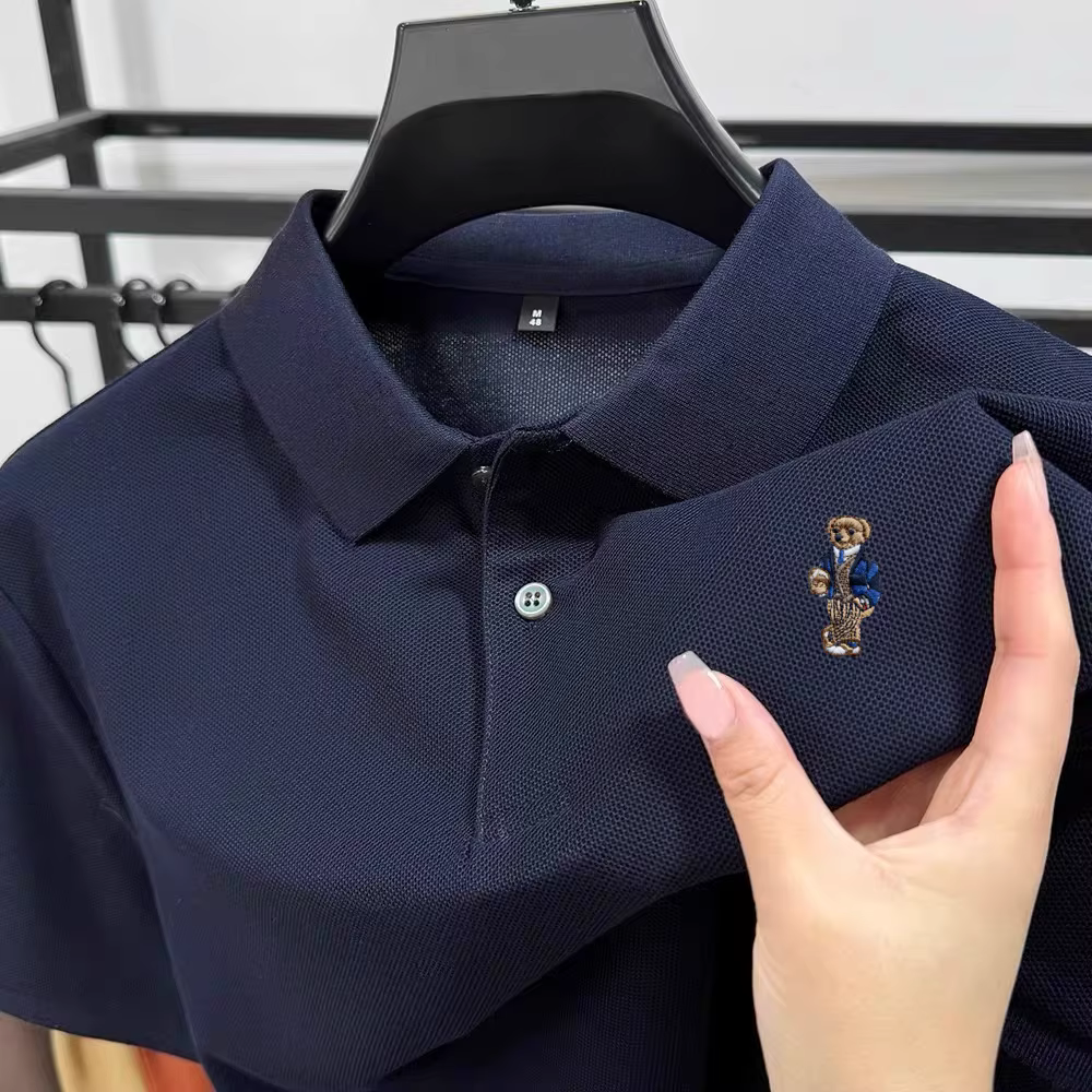 Polo d'été à manches courtes en coton de haute qualité pour hommes, marque de mode, ours en peluche