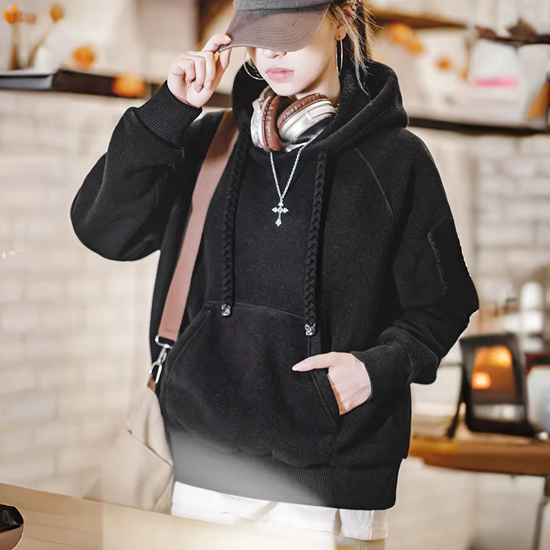 Maden Sweat-shirt à capuche pour femme en polaire épaisse pour l'automne et l'hiver Vert foncé taill