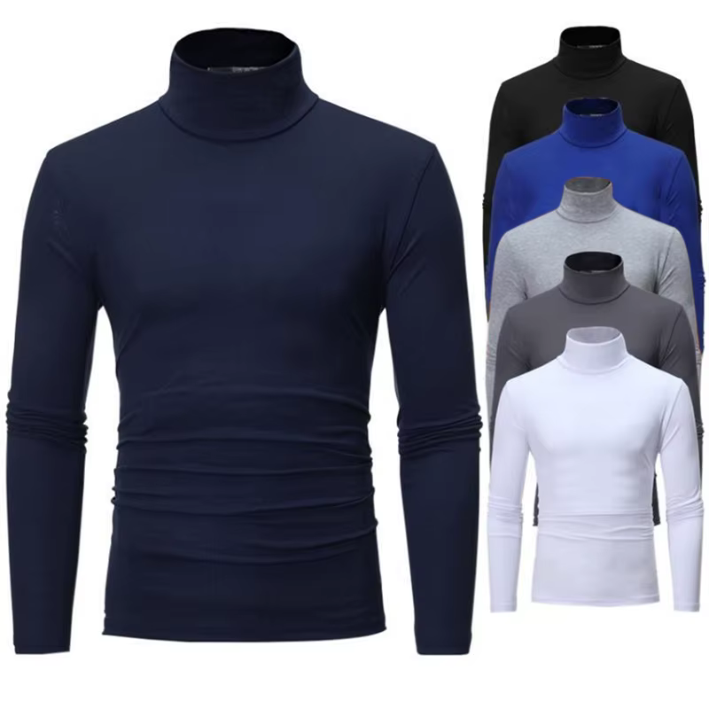 Nouvelle mode Base t-shirt hommes coupe ajustée Polyester col haut pull col roulé pull hauts chemise