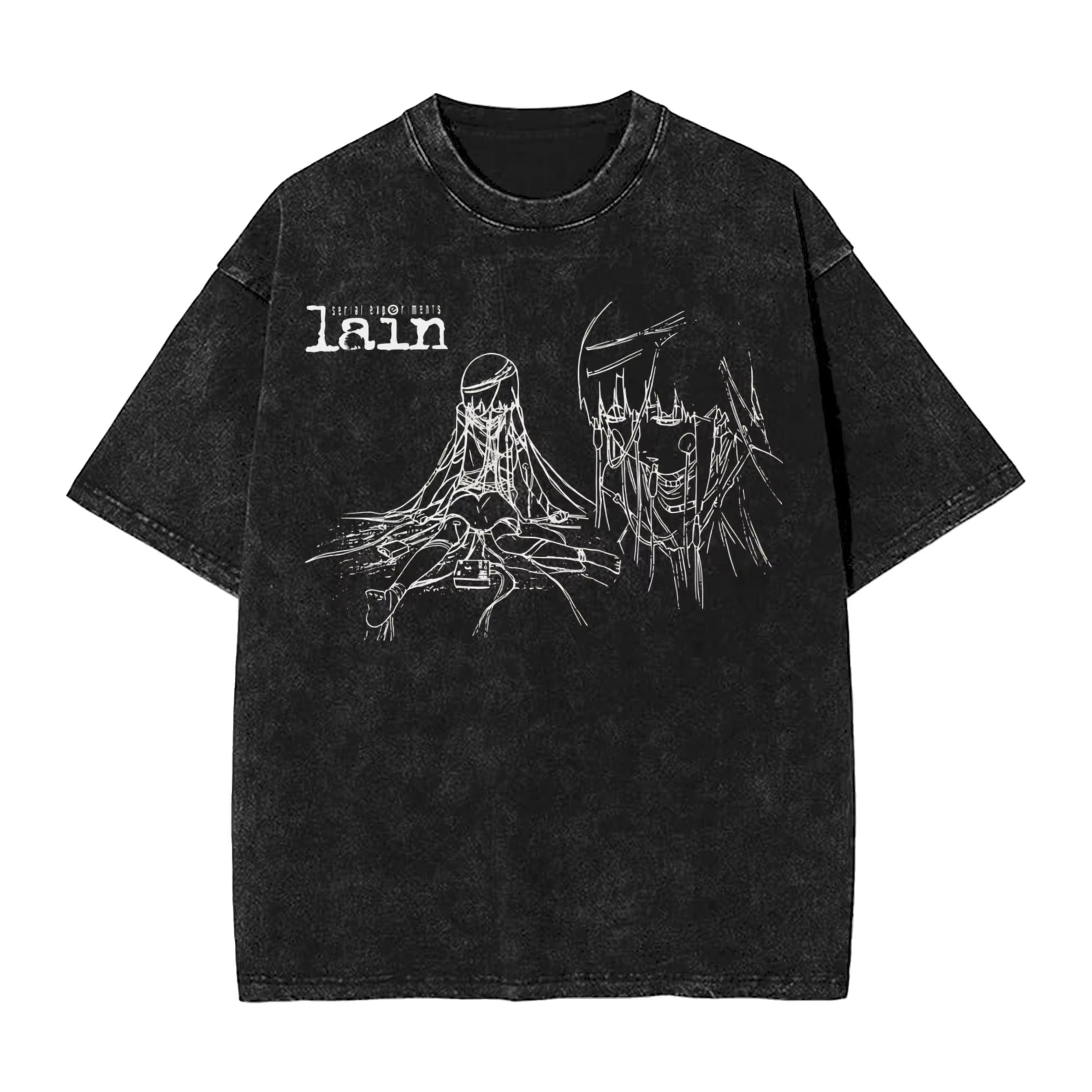 Lain Wired Up T-shirts pour hommes, t-shirt à manches courtes et col rond, 100% coton, grande taille