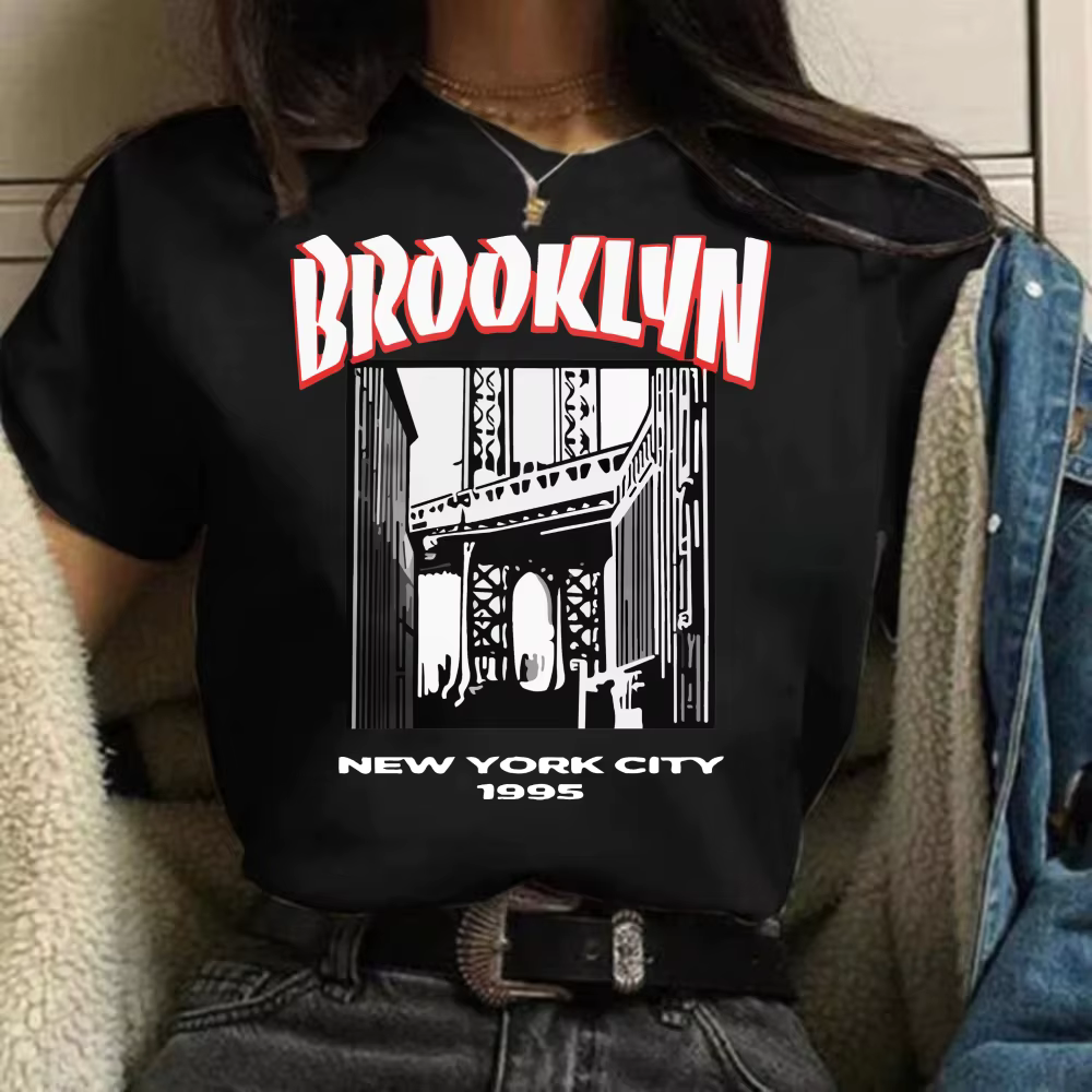 Nouveau T-shirt d'été pour femme, imprimé Brooklyn New York 1998, manches courtes, décontracté, stre