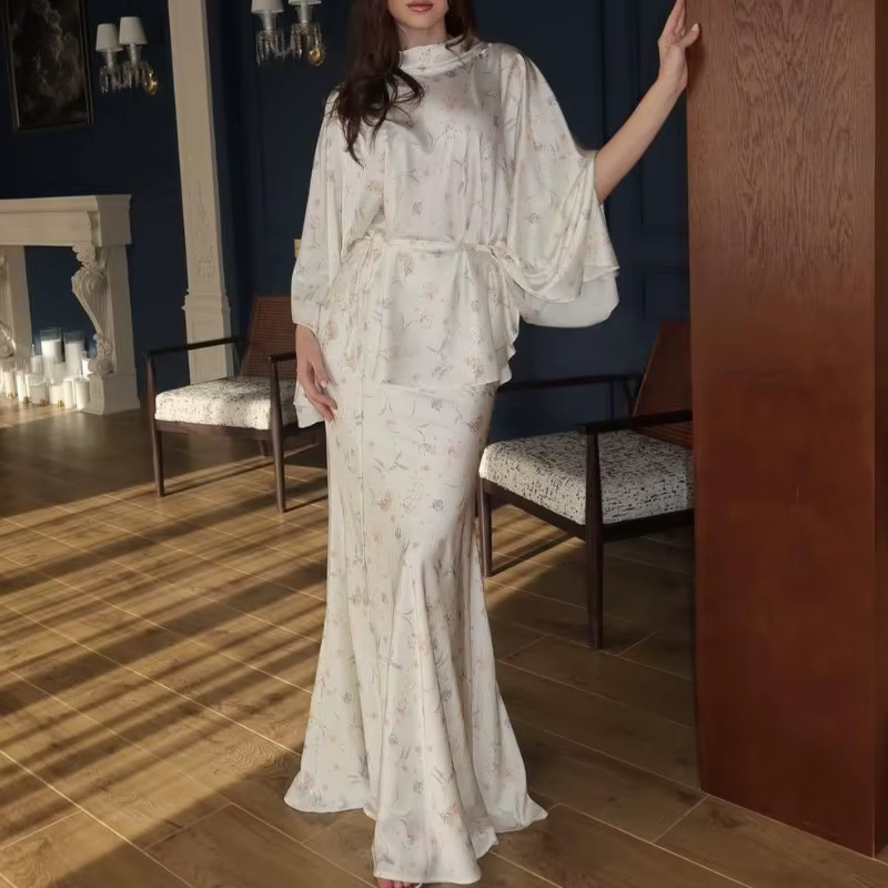 Chemisier à lacets à manches chauve-souris pour femme, élégant, Chic, jupe florale, costume, vêtemen