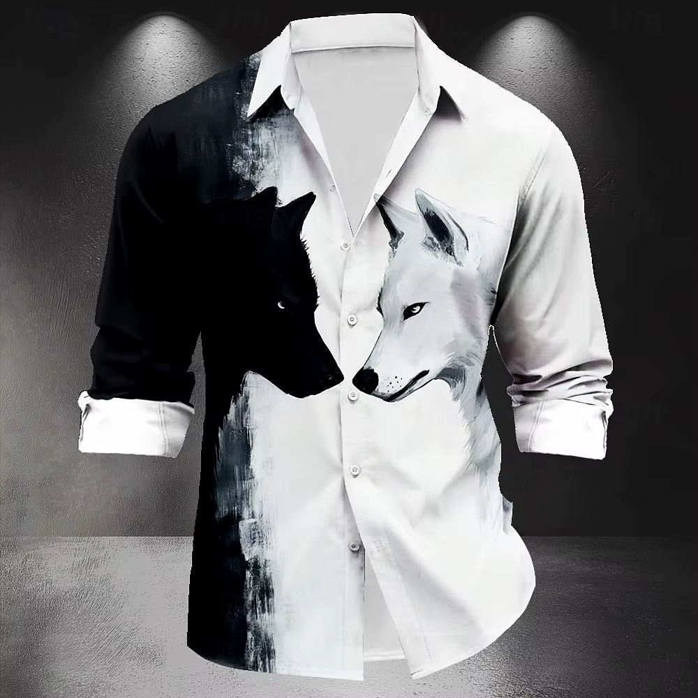 Chemise léopard loup noir et blanc pour homme, chemise créative, décontracté, rue, extérieur, nouvea