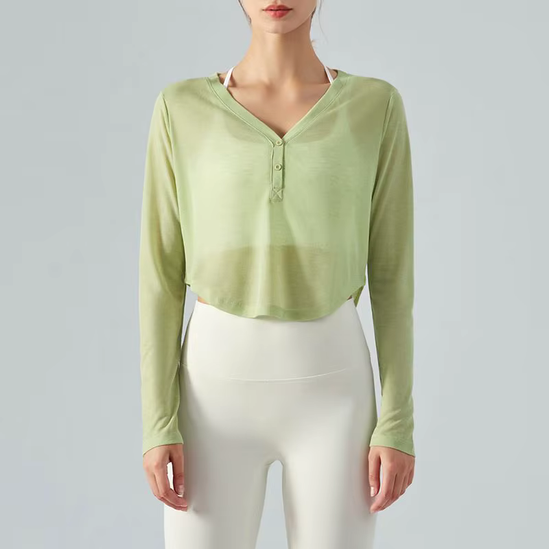 T-shirt à manches longues et col en v pour femme, vêtement Simple et Simple, résistant au soleil