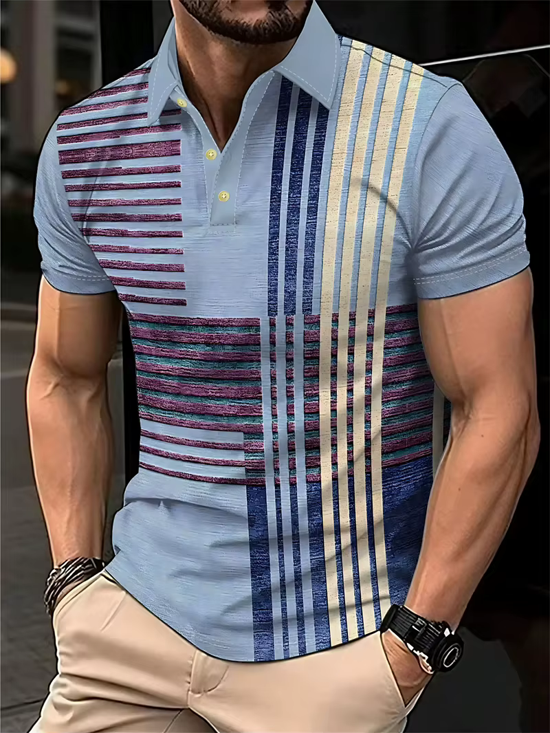 Chemises polo simples à rayures pour hommes, été, décontractées, manches courtes, imprimées en 3D, c