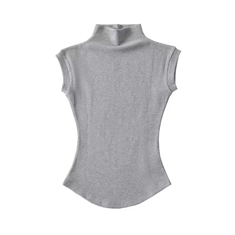 Femmes été Sexy col roulé sans manches T-Shirts hauts solide coupe ajustée pulls t-shirts décontract