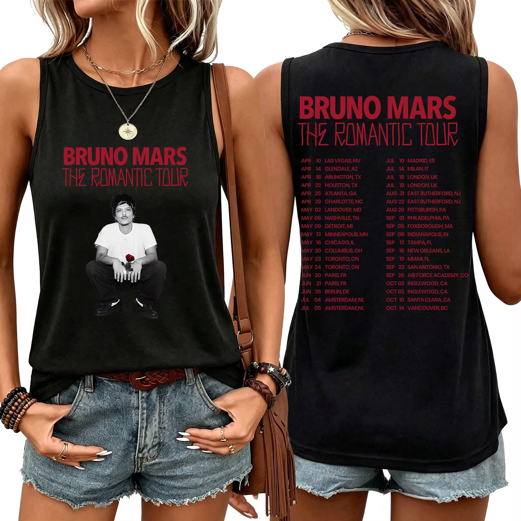Bruno Mars The Romantic Tour Tank Top pour femme et homme, gilet sans manches, décontracté, été, cad