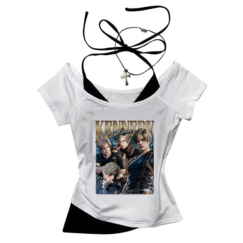 Leon Kennedy crop top vintage corset shoujo girl style harajuku summer cropped Aesthetic Slim Fit Cu