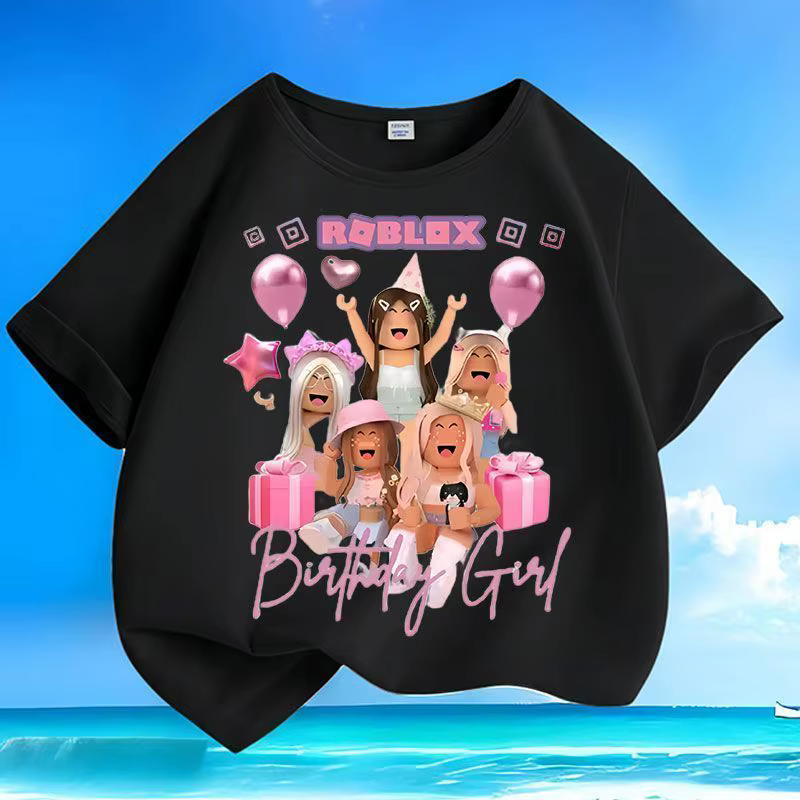 Roblox T-shirt à manches courtes pour garçons et filles, en pur coton, avec imprimé de dessin animé,