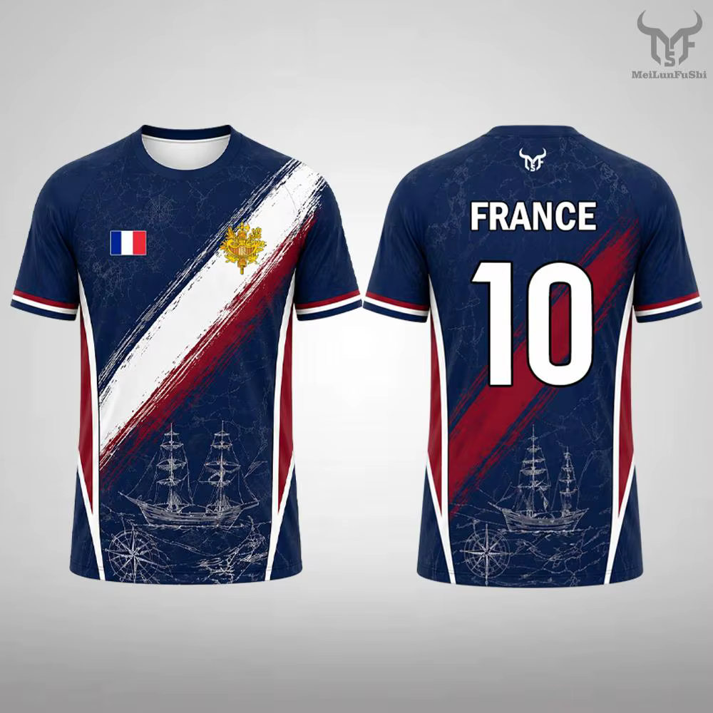T-shirt imprimé drapeau français 2026 – Maillot de football à séchage rapide pour l'été – Streetwear