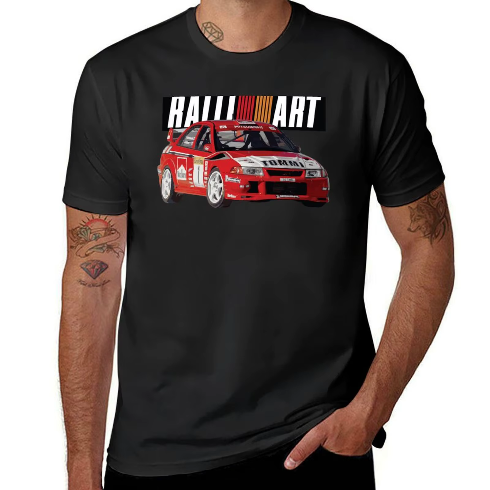 T-shirt manches courtes pour homme, Evo 6 Tcloser WRC RAcomparaisons ART Evolution Mitsubish, Enkei 