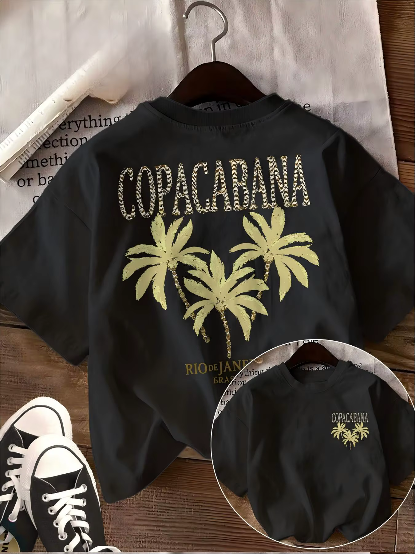 T-shirt graphique Copacabana Rio de Janeiro, palmier du Brésil, style rétro, plage d'été, Harajuku, 