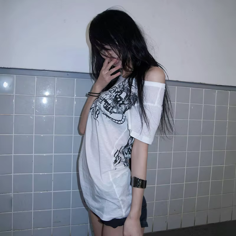 Karrram japonais Y2k lettre impression T-shirt Trashy 2000s Style tatouage T-shirt Vintage Harajuku 