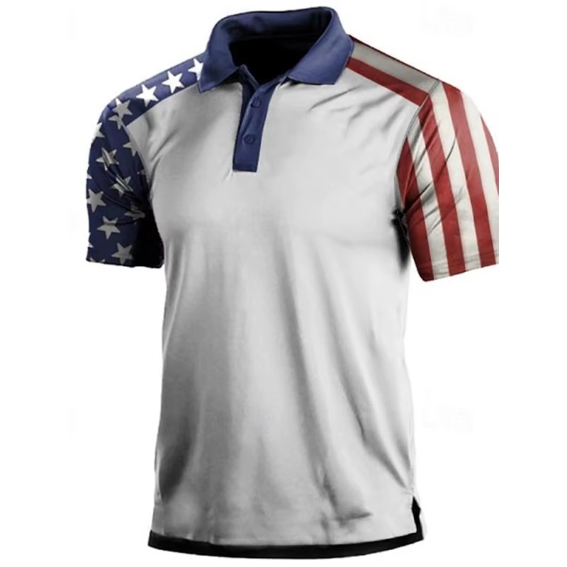 Polo de golf à manches courtes pour hommes, chemises à revers respirantes, impression 3D, motif étoi