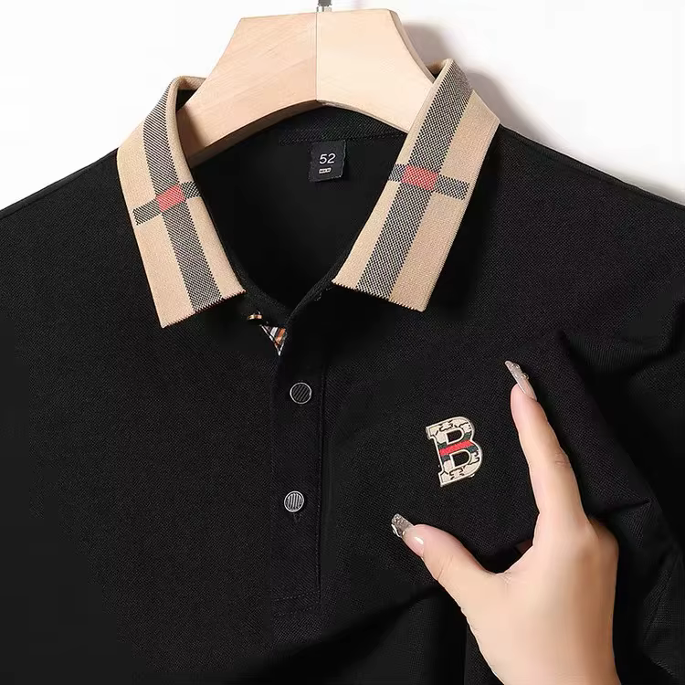 Polo à manches courtes pour hommes, logo de marque de luxe, en coton et soie respirant, haut de gamm