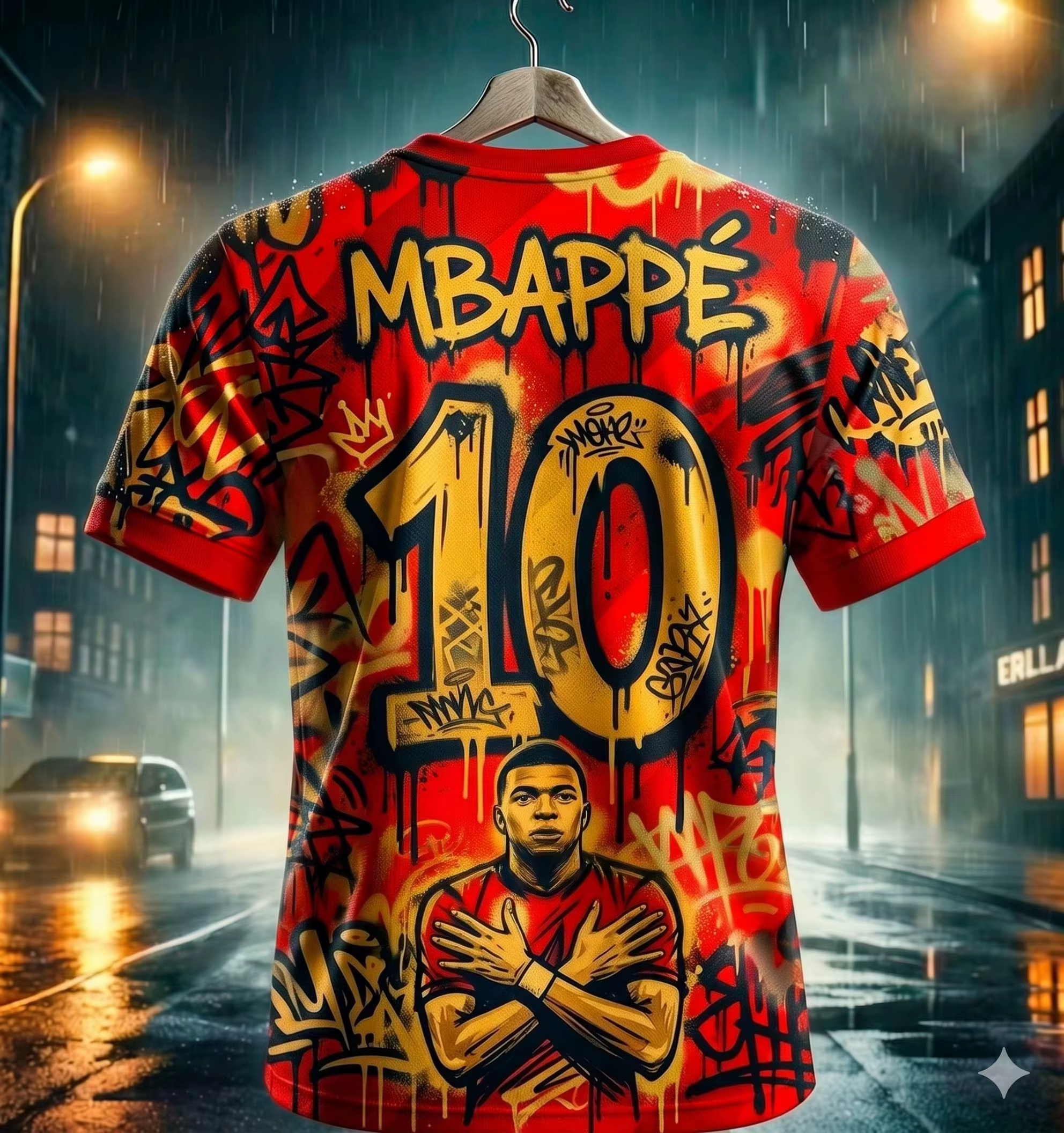 Été 2026 Mbappé # T-shirt de football graffiti pour fans, respirant, séchage rapide, vêtement de spo
