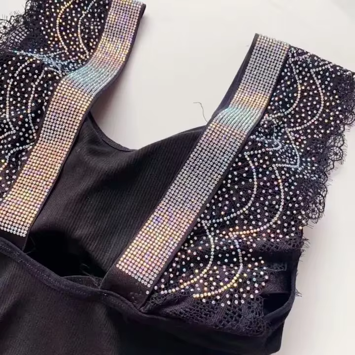 Débardeur rembourré sans manches pour femme, bling-bling, pierres précieuses, bling-bling, top sexy