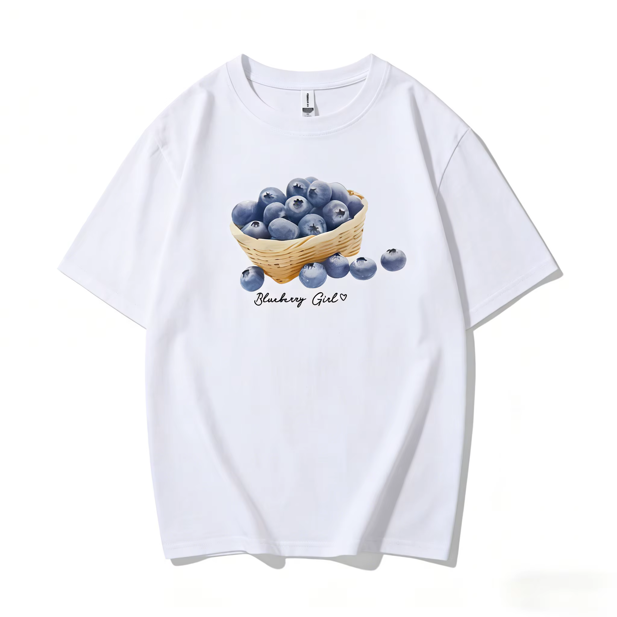 Nouveau Simple myrtille imprimé femmes T-Shirt col rond à manches courtes coton T-Shirt décontracté 